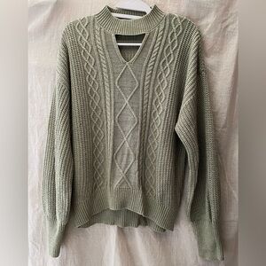 Steve Madden - Women’s Mock Neck Keyhole Cable Knit Balloon Sleeve Sweater (L)